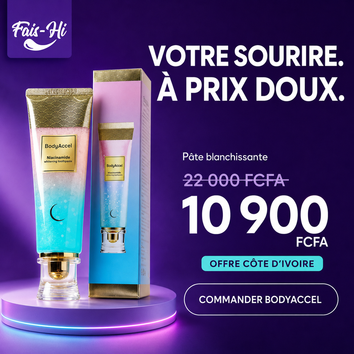 BodyAccel — La pâte blanchissante  N°1  pour un sourire que tu auras envie de montrer