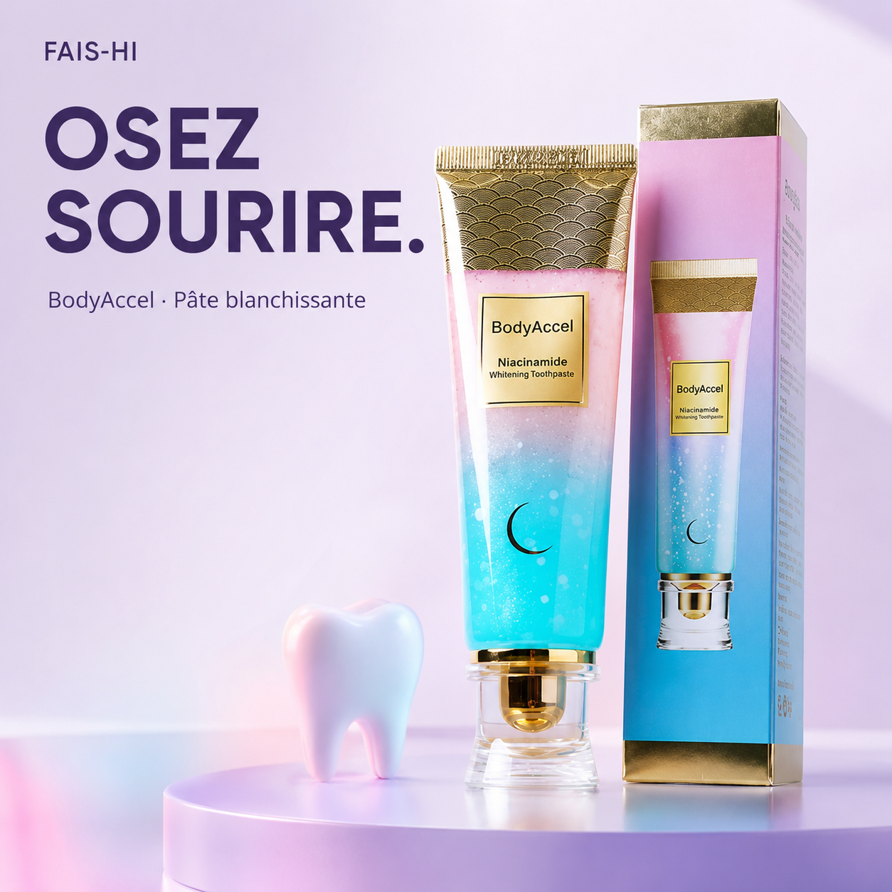 BodyAccel — La pâte blanchissante  N°1  pour un sourire que tu auras envie de montrer